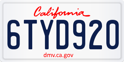 CA license plate 6TYD920