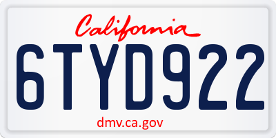CA license plate 6TYD922