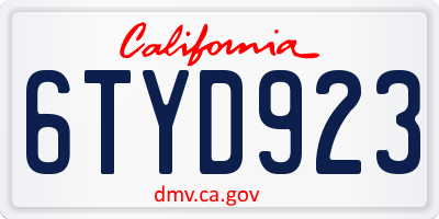 CA license plate 6TYD923
