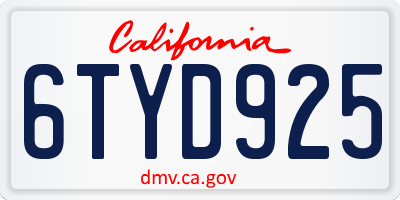 CA license plate 6TYD925