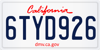 CA license plate 6TYD926