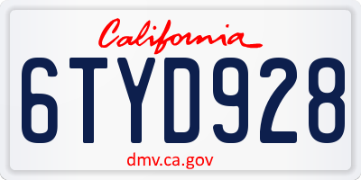 CA license plate 6TYD928