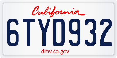 CA license plate 6TYD932