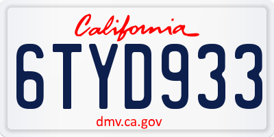 CA license plate 6TYD933
