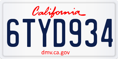 CA license plate 6TYD934