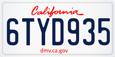 CA license plate 6TYD935