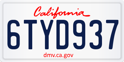 CA license plate 6TYD937