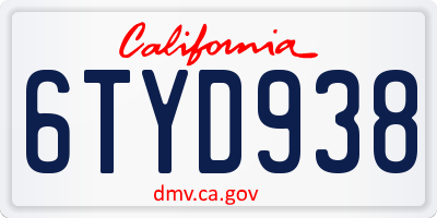CA license plate 6TYD938