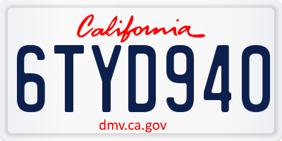 CA license plate 6TYD940