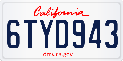 CA license plate 6TYD943