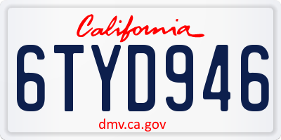 CA license plate 6TYD946
