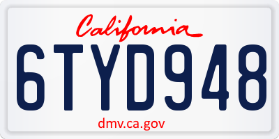 CA license plate 6TYD948