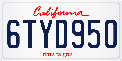 CA license plate 6TYD950