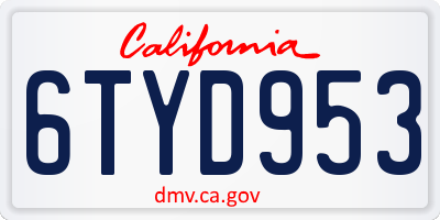 CA license plate 6TYD953