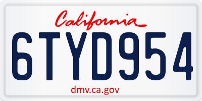 CA license plate 6TYD954