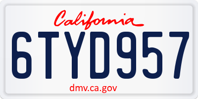 CA license plate 6TYD957