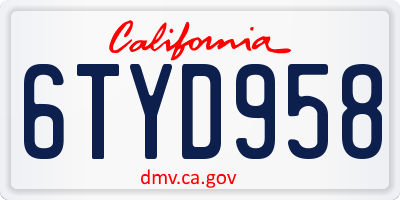 CA license plate 6TYD958