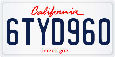 CA license plate 6TYD960