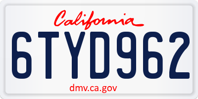 CA license plate 6TYD962