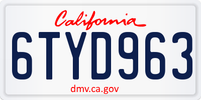 CA license plate 6TYD963