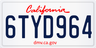 CA license plate 6TYD964