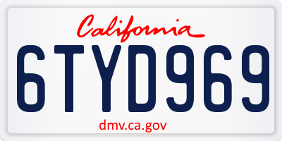 CA license plate 6TYD969