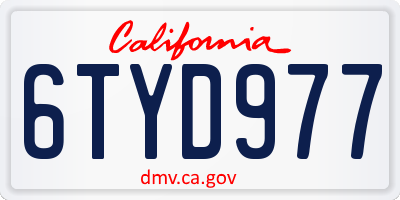 CA license plate 6TYD977