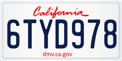 CA license plate 6TYD978