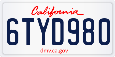 CA license plate 6TYD980