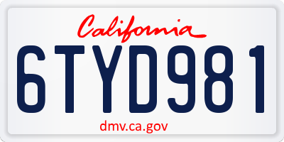 CA license plate 6TYD981