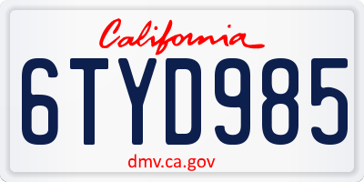 CA license plate 6TYD985