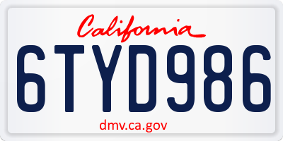 CA license plate 6TYD986