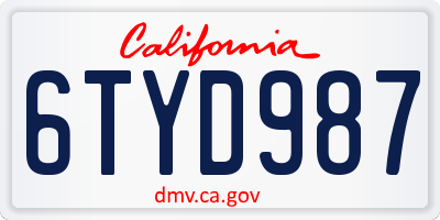 CA license plate 6TYD987