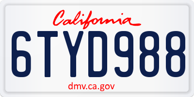 CA license plate 6TYD988