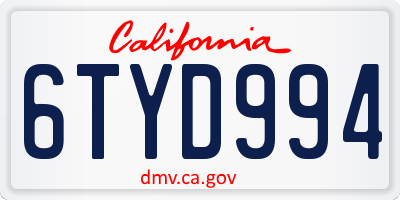 CA license plate 6TYD994