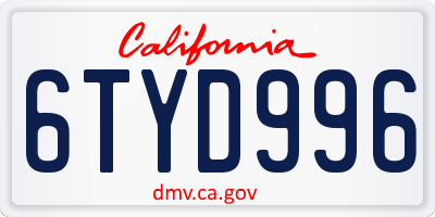CA license plate 6TYD996