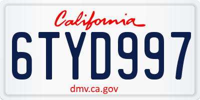 CA license plate 6TYD997