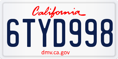 CA license plate 6TYD998