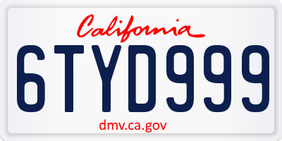 CA license plate 6TYD999