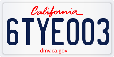 CA license plate 6TYE003
