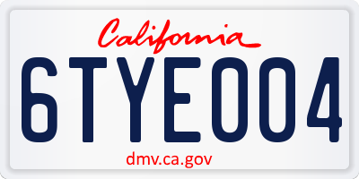 CA license plate 6TYE004