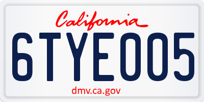 CA license plate 6TYE005