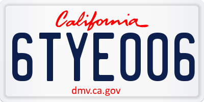 CA license plate 6TYE006
