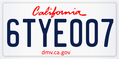 CA license plate 6TYE007