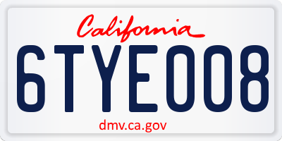 CA license plate 6TYE008