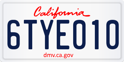 CA license plate 6TYE010