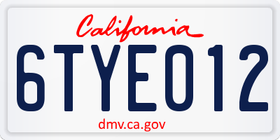 CA license plate 6TYE012