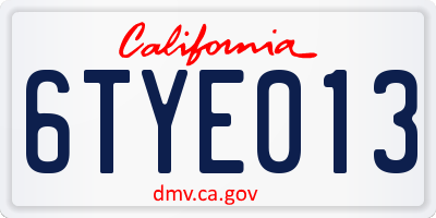 CA license plate 6TYE013