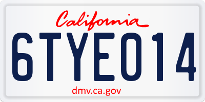 CA license plate 6TYE014