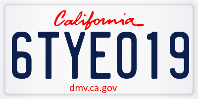 CA license plate 6TYE019